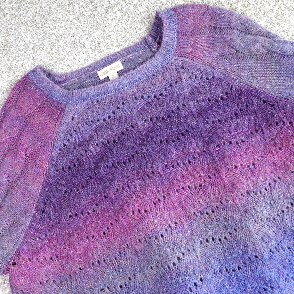 Knox Rose Ombre Purple Blue Pointelle Cable Knit Sweater Womens 1X Plus Size